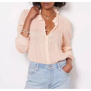 Faherty Willa Organic Cotton Blouse Shirt Women's Dusty Pink Long  M
